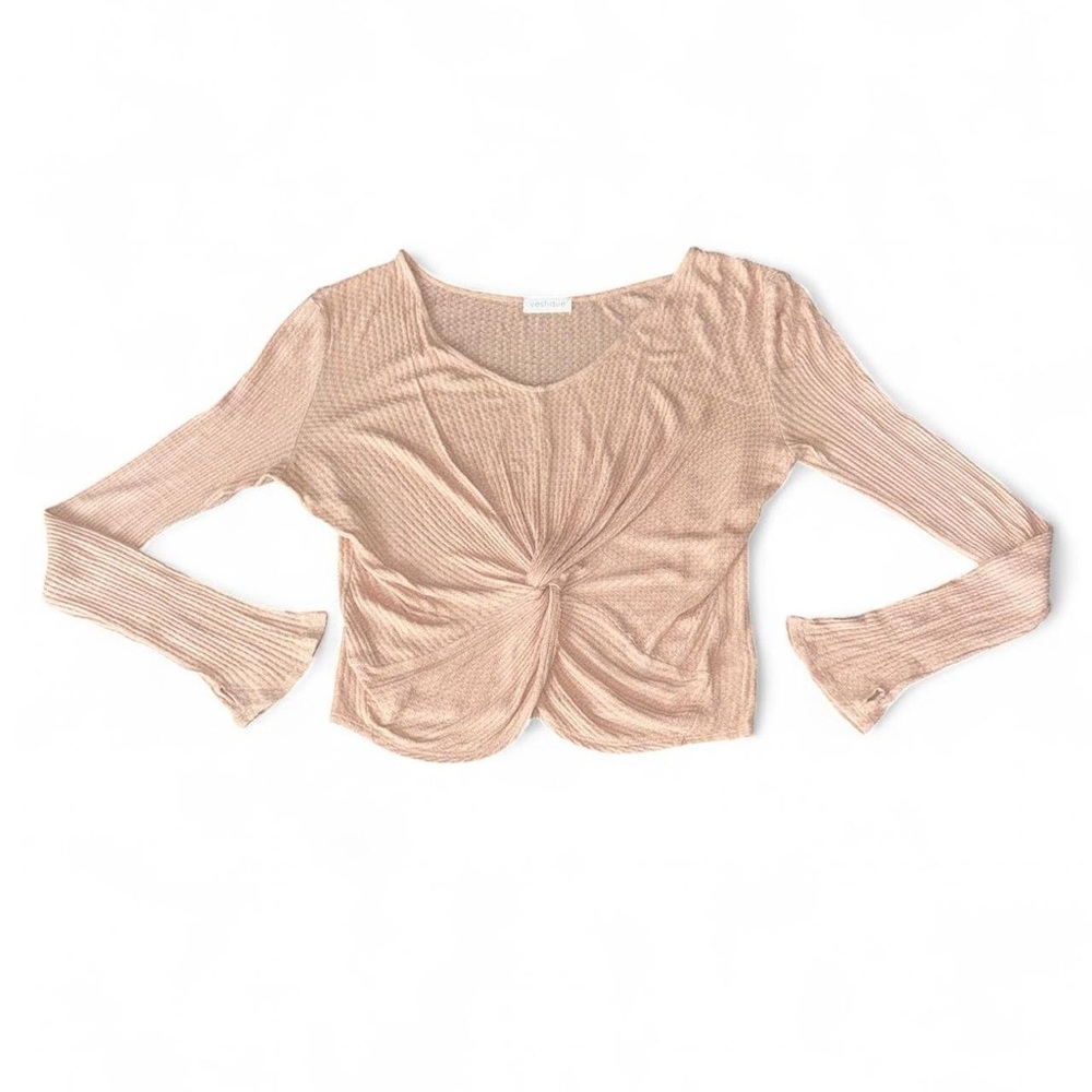 Vestique Pink Lightweight Waffle Knit Texture Front Twist Long Sleeve Top Size L
